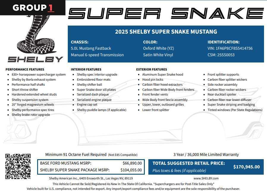 new 2025 Ford Mustang car, priced at $170,945