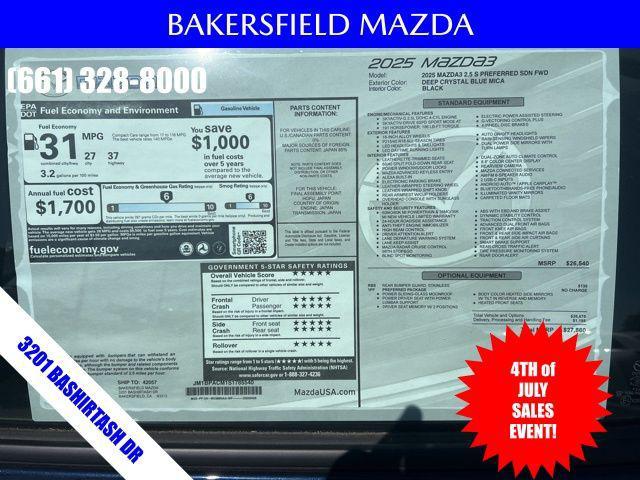 new 2025 Mazda Mazda3 car, priced at $27,860