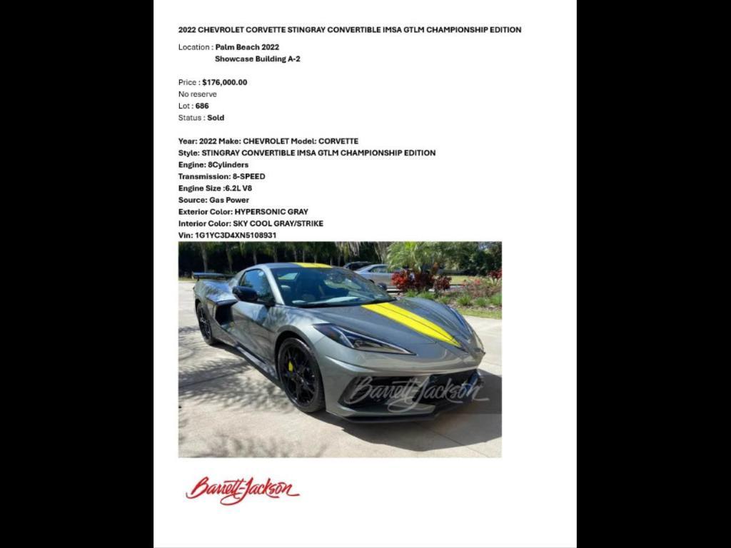 used 2022 Chevrolet Corvette car, priced at $85,995