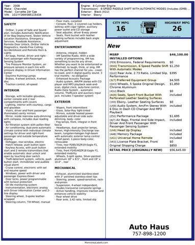 used 2008 Chevrolet Corvette car, priced at $21,499