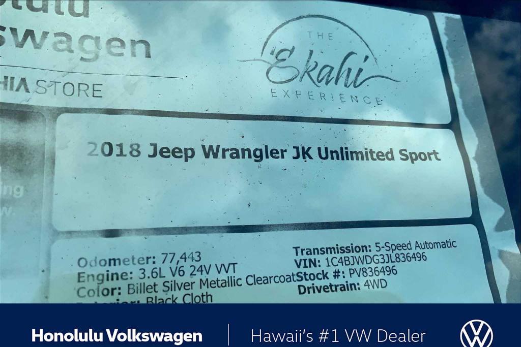 used 2018 Jeep Wrangler JK Unlimited car, priced at $20,777