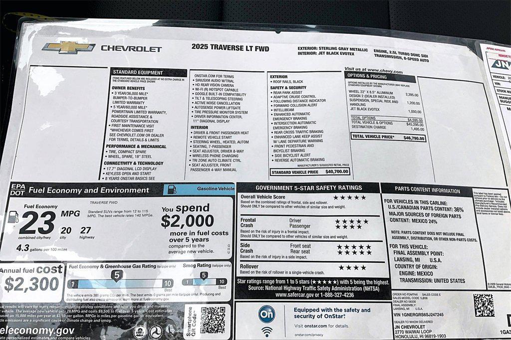 new 2025 Chevrolet Traverse car, priced at $46,790