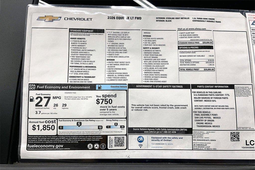 new 2026 Chevrolet Equinox car, priced at $29,895