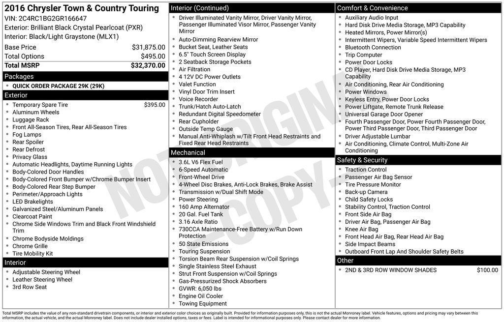 used 2016 Chrysler Town & Country car, priced at $10,900