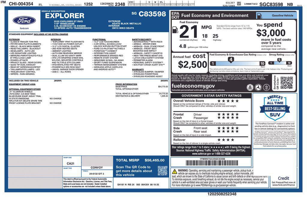 new 2025 Ford Explorer car, priced at $53,562