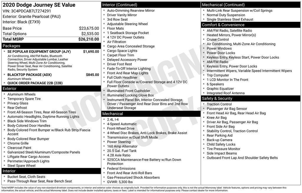 used 2020 Dodge Journey car, priced at $13,500