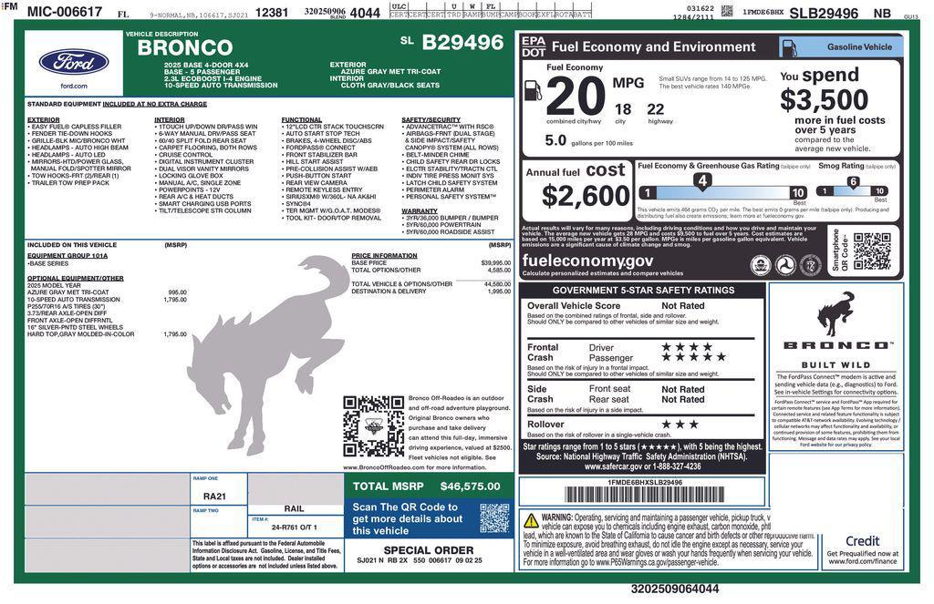 new 2025 Ford Bronco car, priced at $42,880