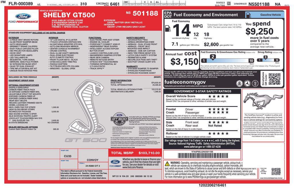 used 2022 Ford Shelby GT500 car, priced at $105,901