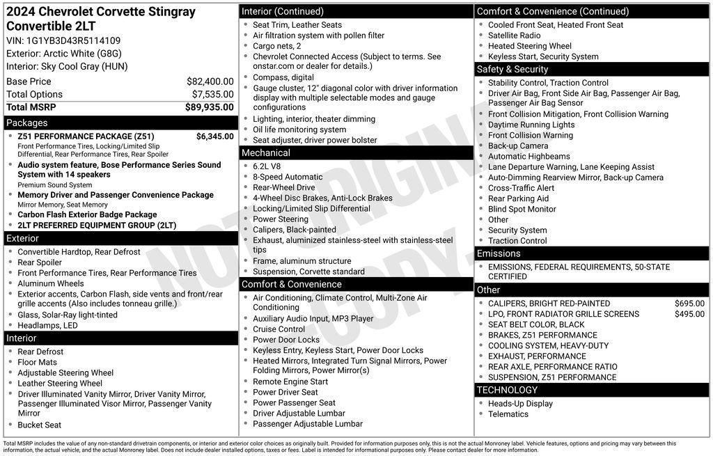 used 2024 Chevrolet Corvette car, priced at $77,900