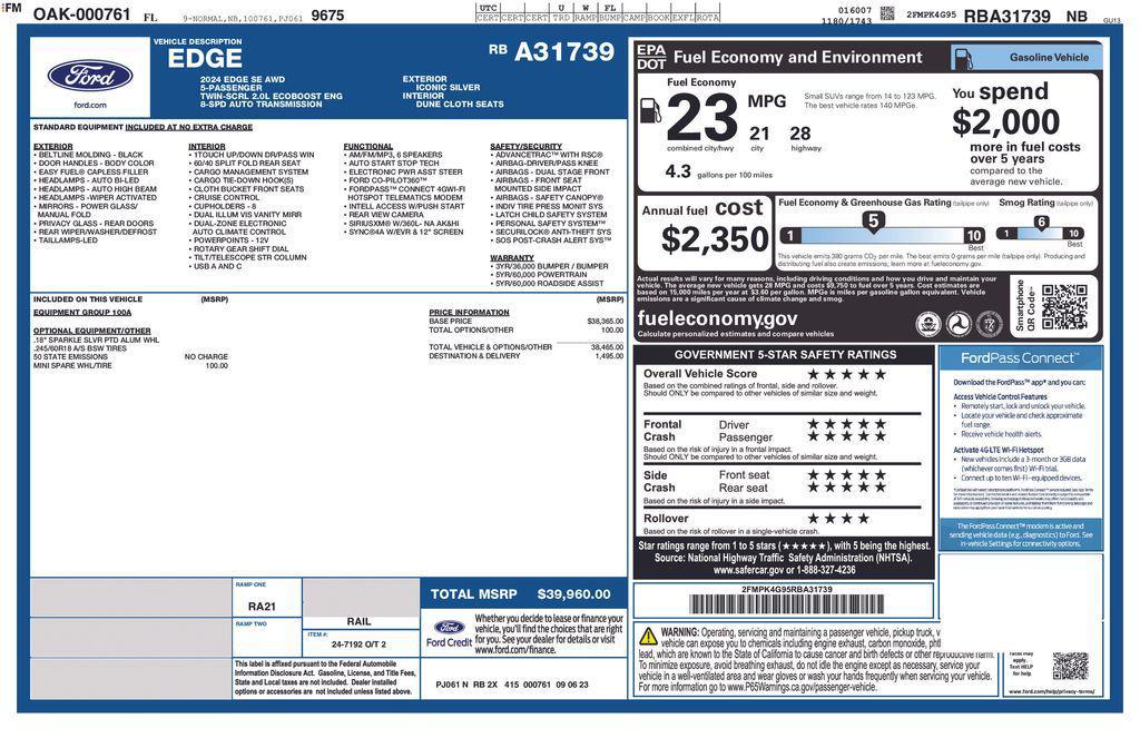 new 2024 Ford Edge car, priced at $31,900