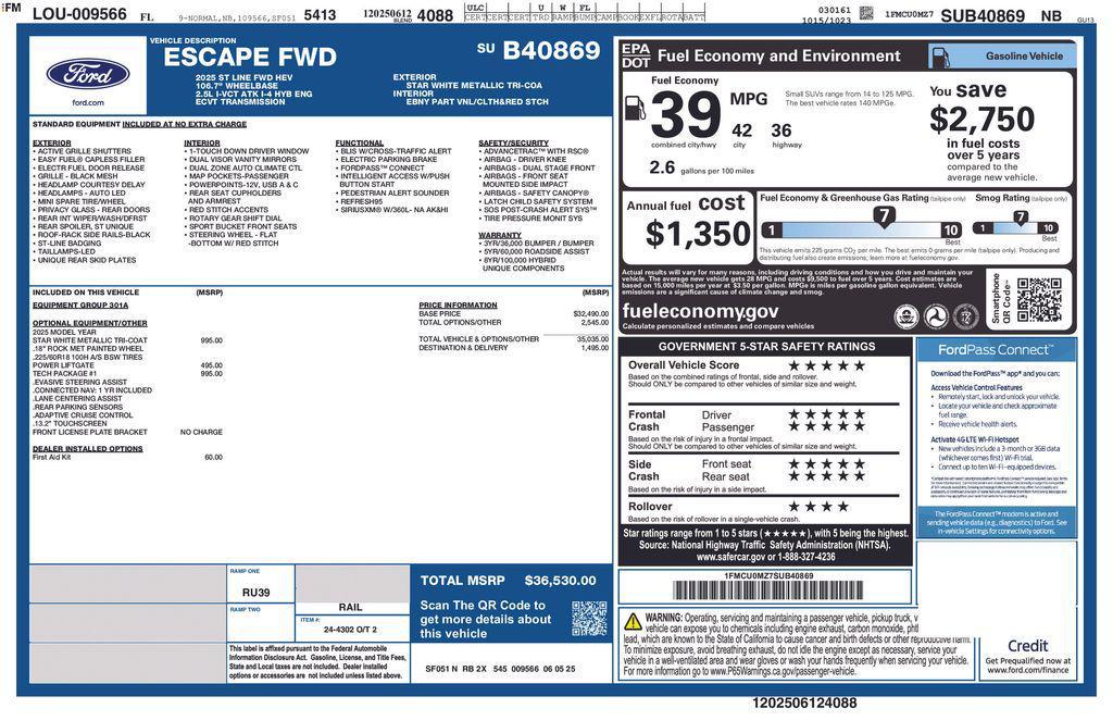 new 2025 Ford Escape car, priced at $32,125