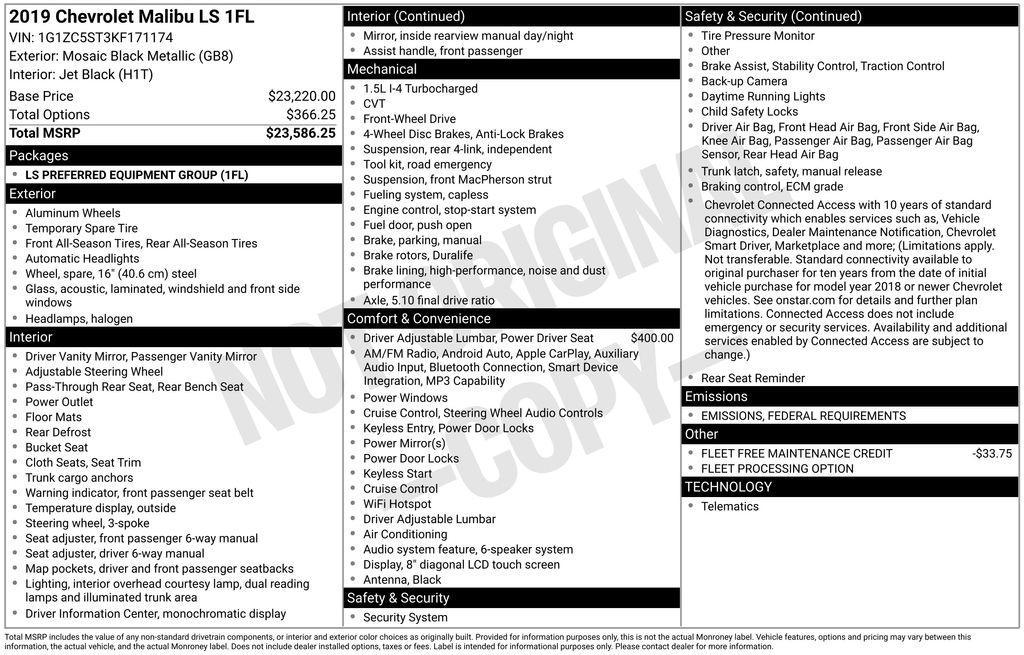 used 2019 Chevrolet Malibu car, priced at $12,900