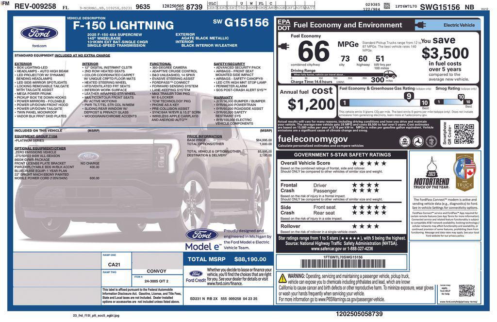 new 2025 Ford F-150 Lightning car, priced at $82,001