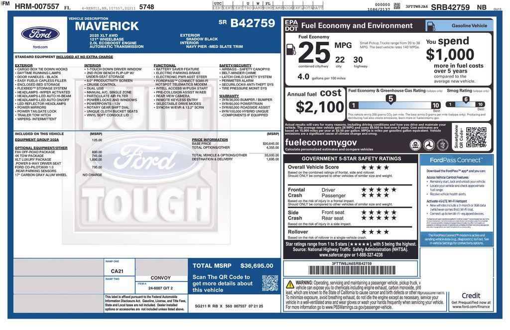 new 2025 Ford Maverick car, priced at $36,337