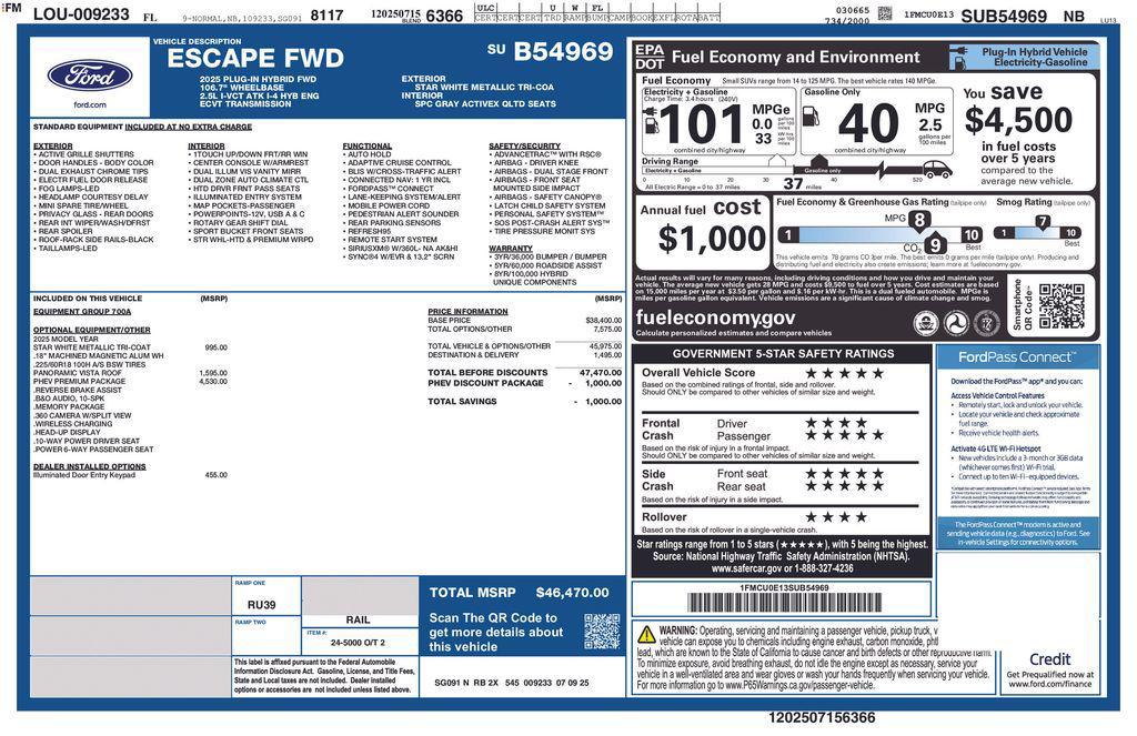 new 2025 Ford Escape PHEV car, priced at $39,589