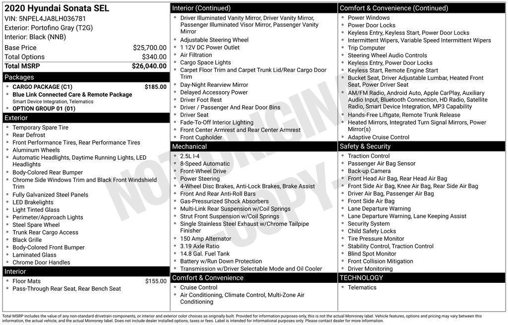 used 2020 Hyundai Sonata car, priced at $18,901