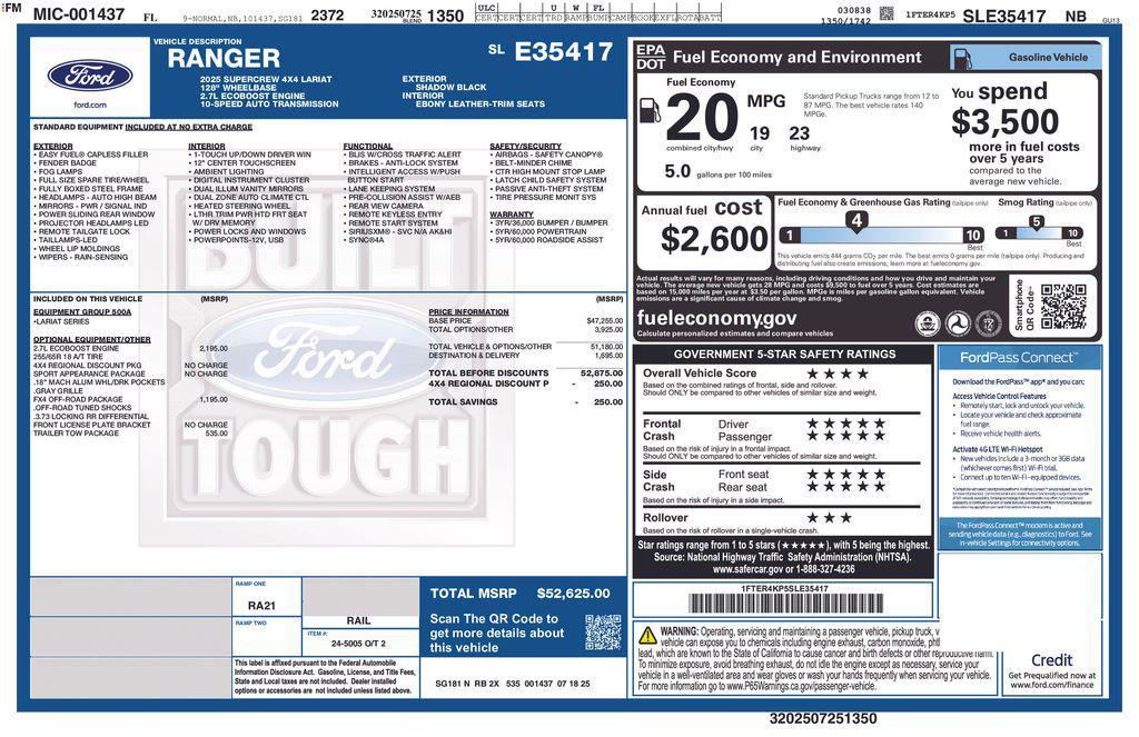 new 2025 Ford Ranger car, priced at $50,192