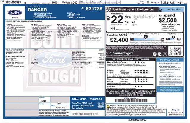 new 2025 Ford Ranger car, priced at $37,220