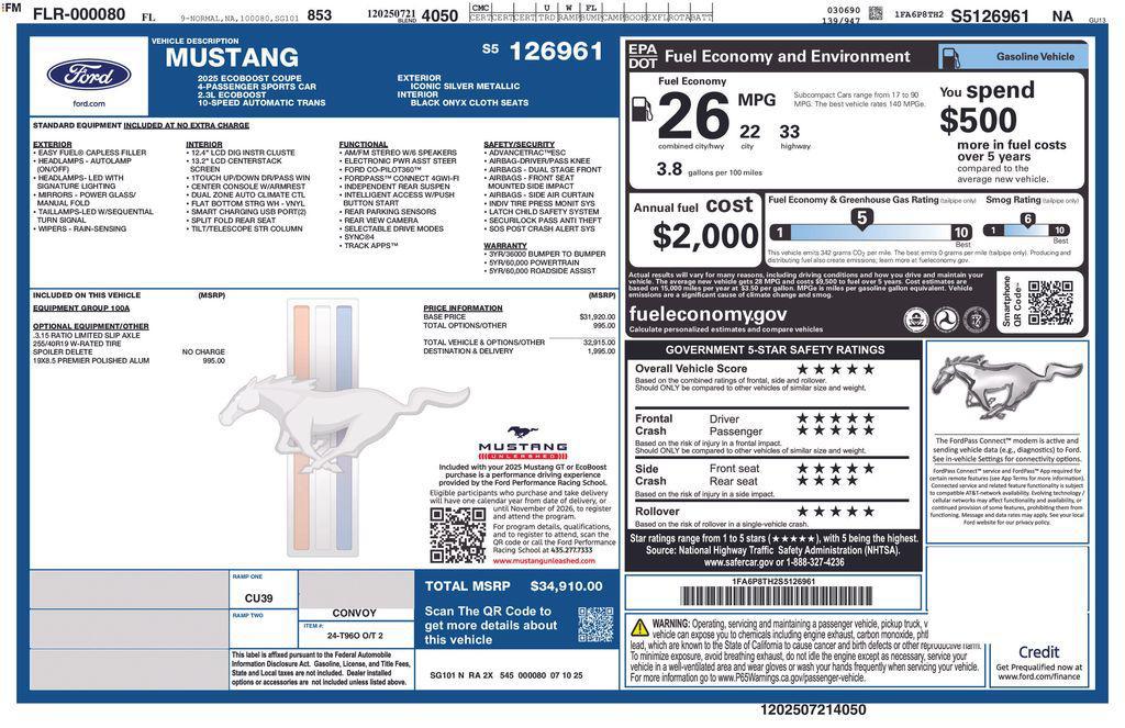 new 2025 Ford Mustang car, priced at $33,223