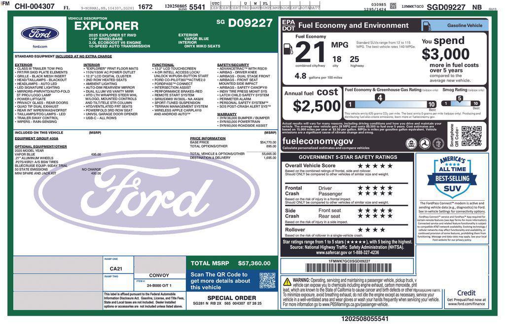new 2025 Ford Explorer car, priced at $54,404