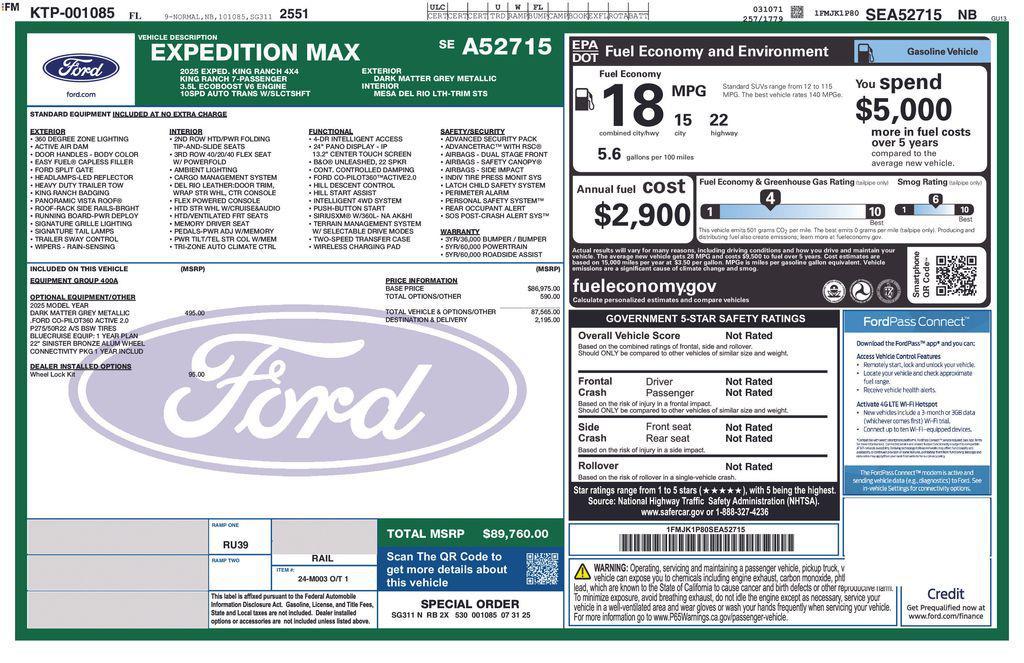 new 2025 Ford Expedition Max car, priced at $86,995