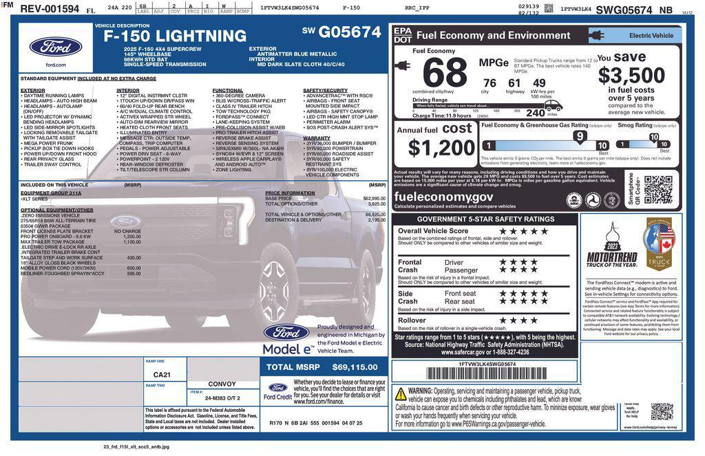 new 2025 Ford F-150 Lightning car, priced at $57,070