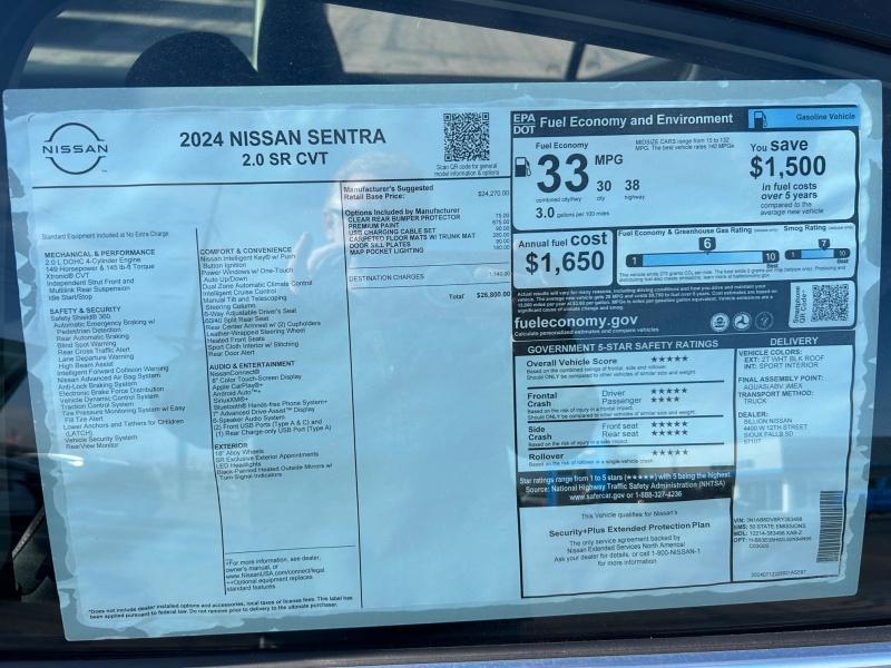 new 2024 Nissan Sentra car, priced at $26,800