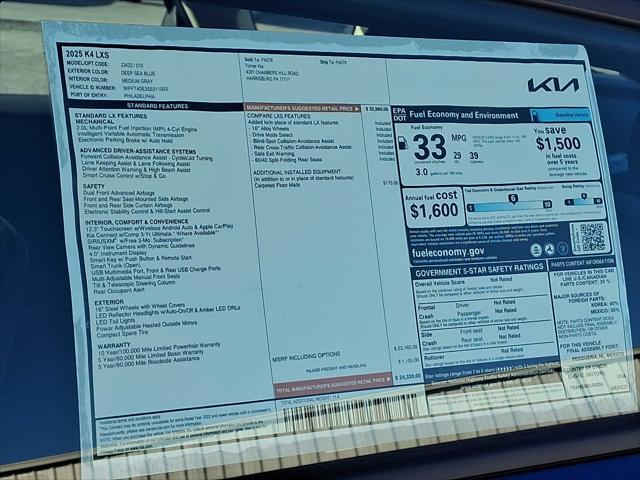 new 2025 Kia K4 car, priced at $23,886