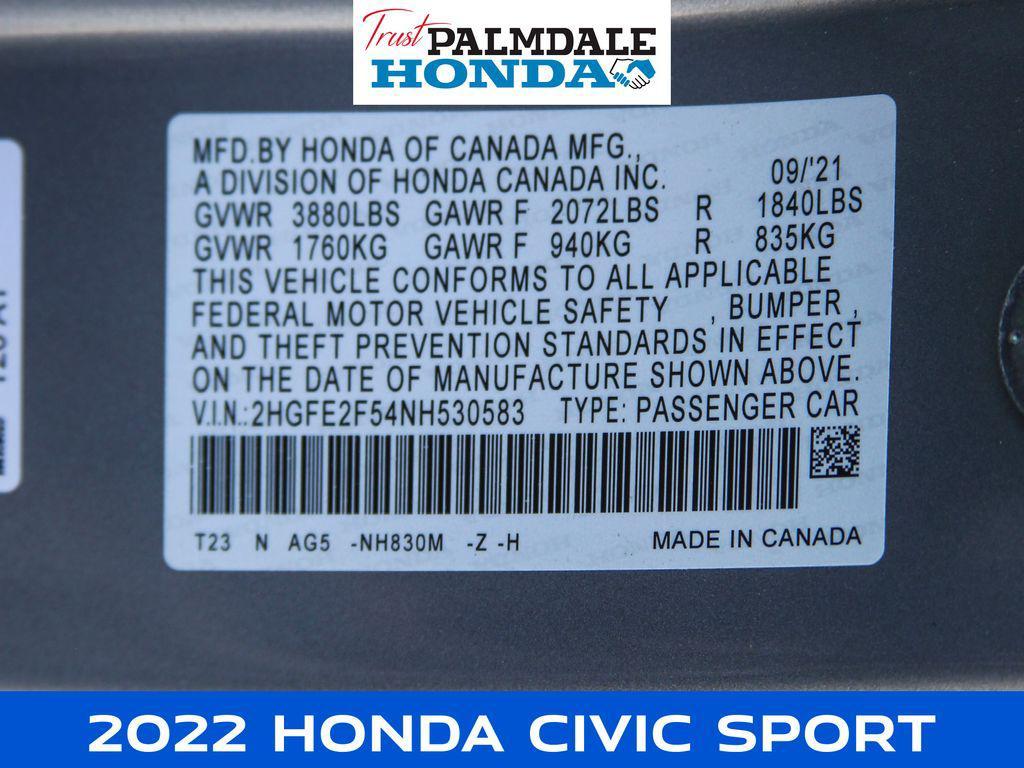 used 2022 Honda Civic car, priced at $20,991