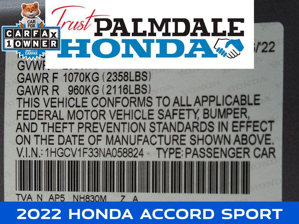 used 2022 Honda Accord car, priced at $24,912