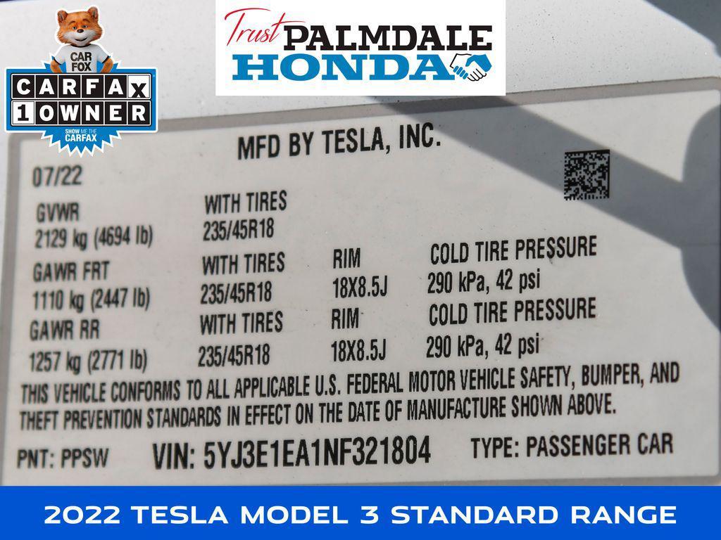 used 2022 Tesla Model 3 car, priced at $21,427