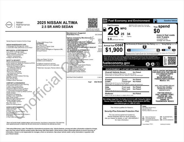 new 2025 Nissan Altima car, priced at $36,780