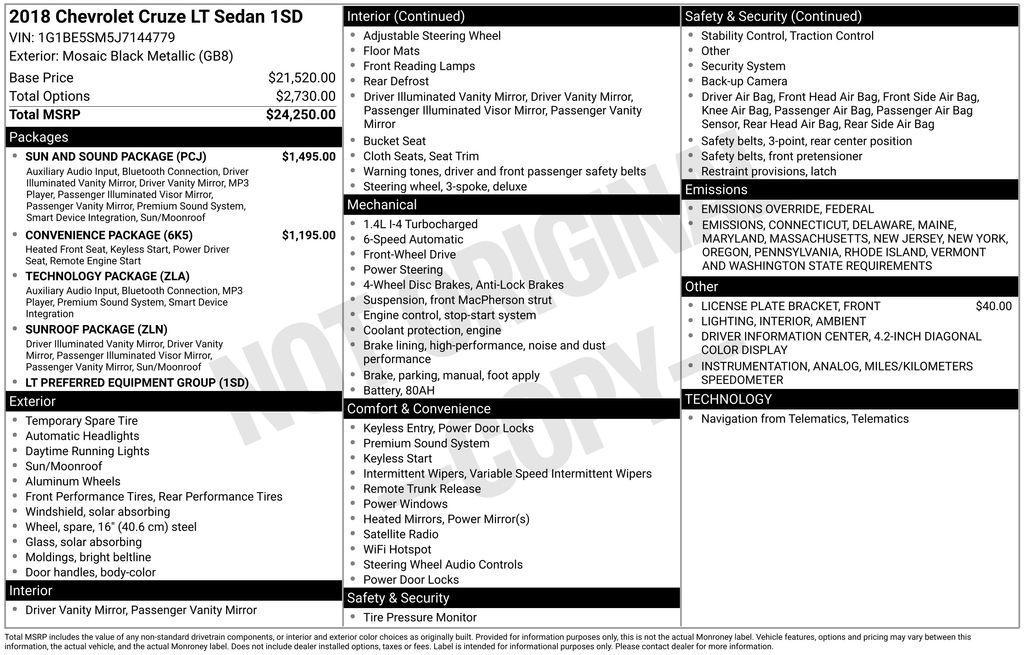 used 2018 Chevrolet Cruze car, priced at $12,058