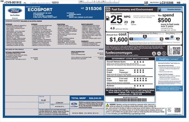 used 2020 Ford EcoSport car, priced at $16,358