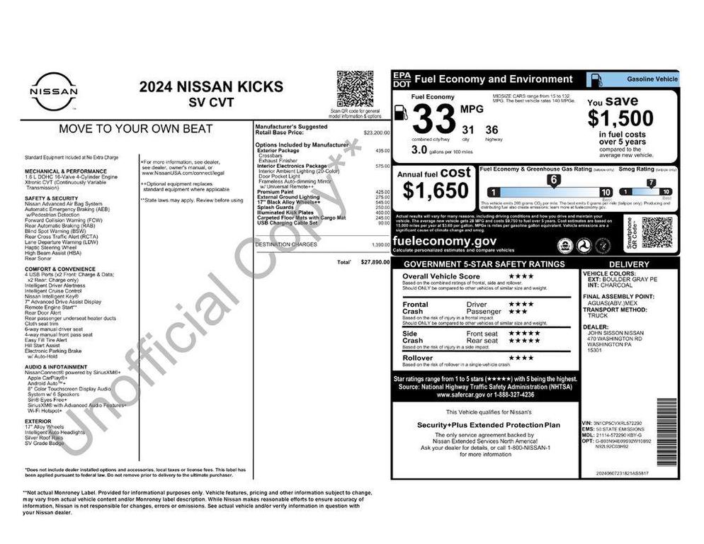 used 2024 Nissan Kicks car, priced at $20,579