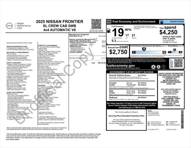 new 2025 Nissan Frontier car, priced at $46,835