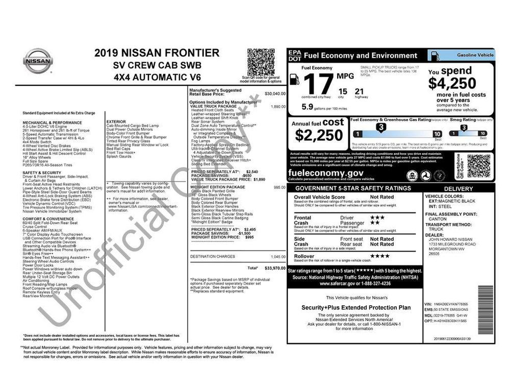used 2019 Nissan Frontier car, priced at $18,945