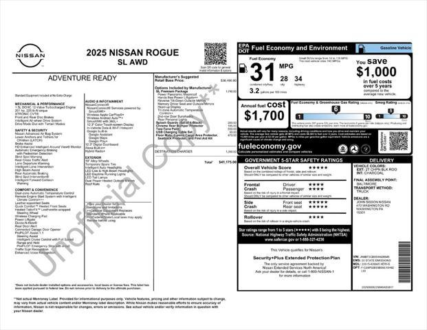new 2025 Nissan Rogue car, priced at $41,175