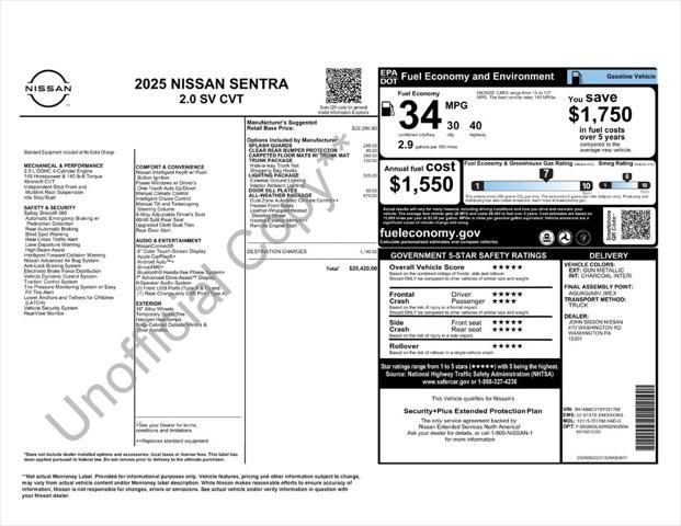 new 2025 Nissan Sentra car, priced at $24,441