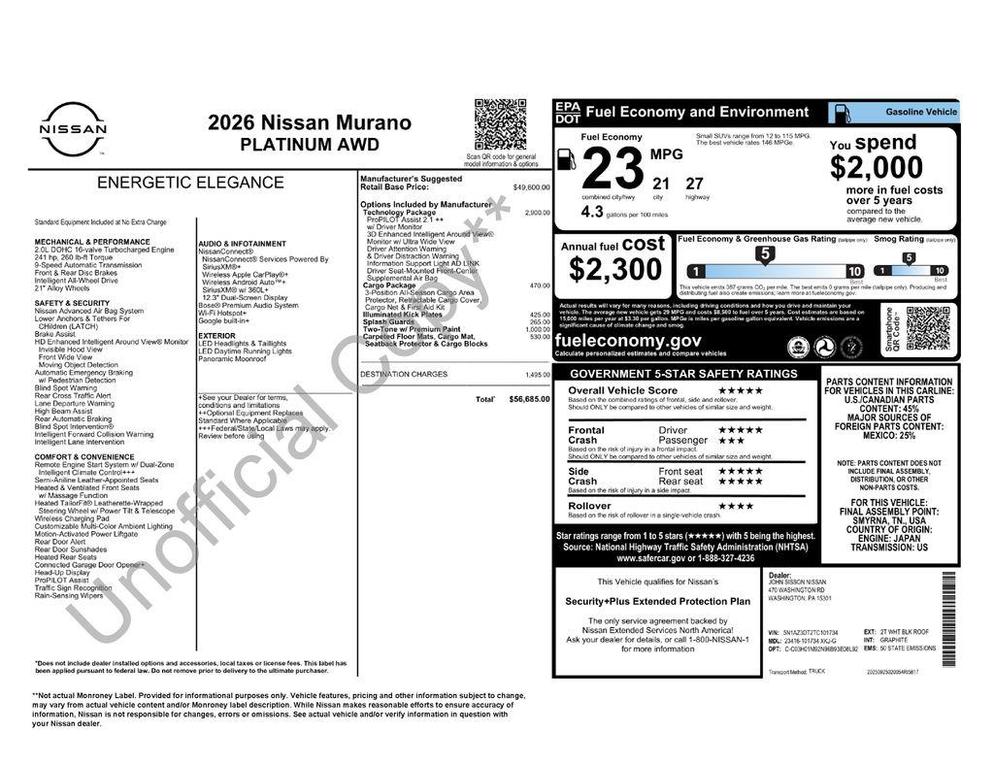 new 2026 Nissan Murano car, priced at $51,868