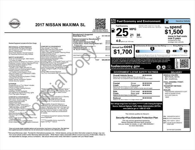 used 2017 Nissan Maxima car, priced at $16,318