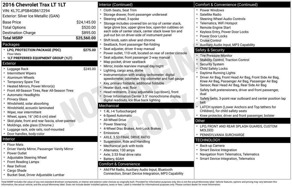 used 2016 Chevrolet Trax car, priced at $9,844