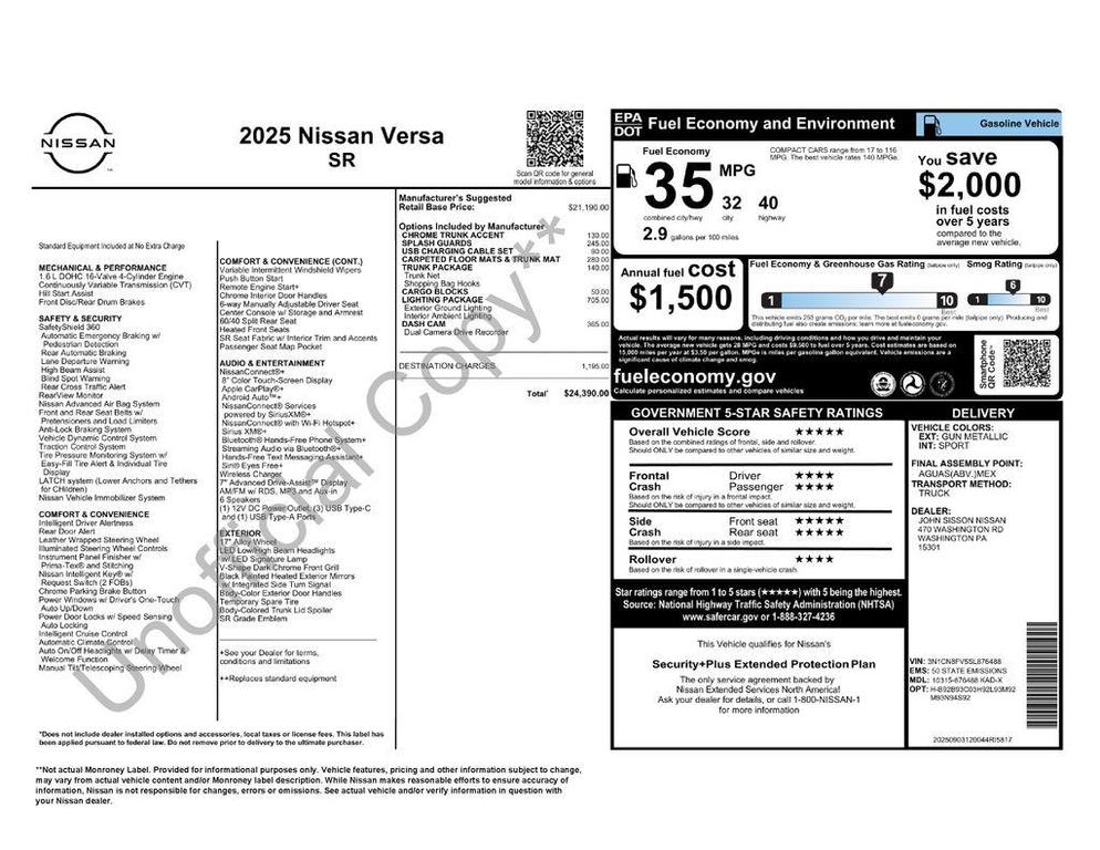 new 2025 Nissan Versa car, priced at $23,958