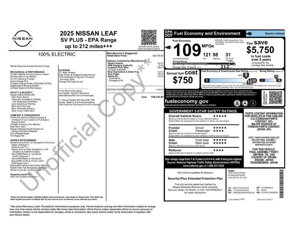 new 2025 Nissan Leaf car, priced at $35,903