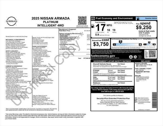new 2025 Nissan Armada car, priced at $77,660