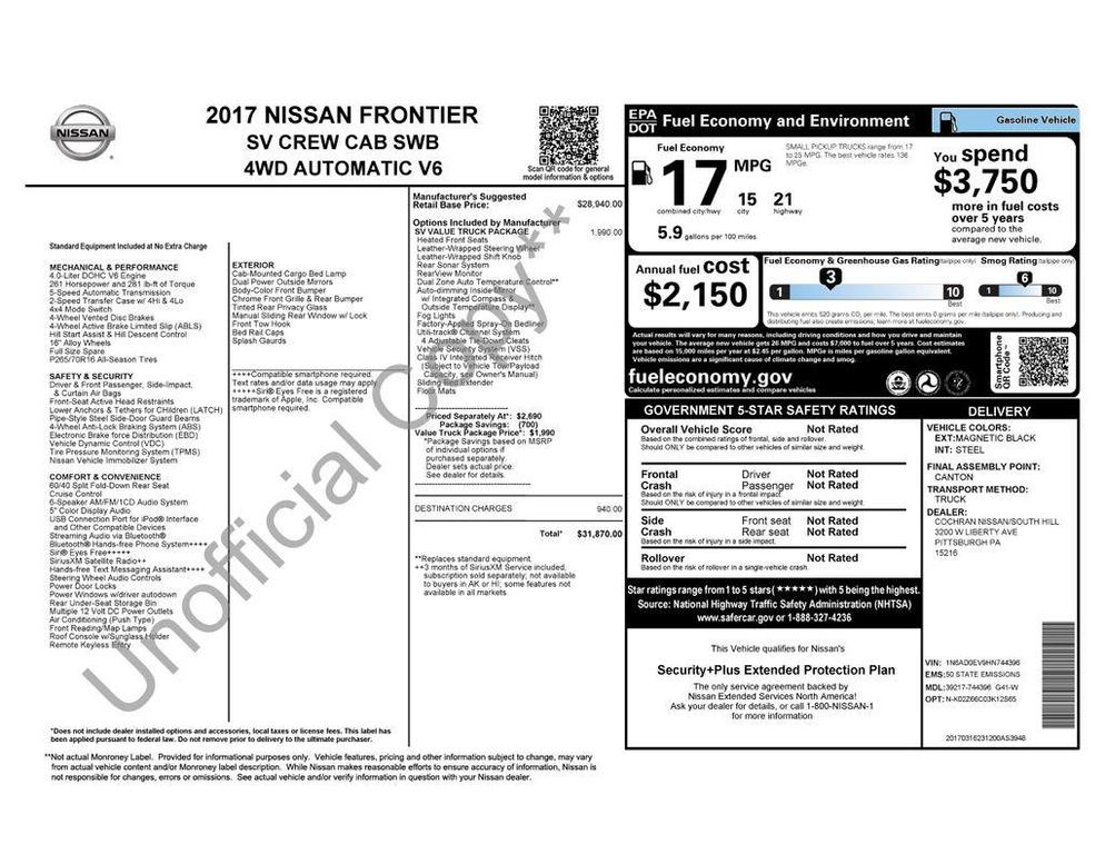 used 2017 Nissan Frontier car, priced at $19,895