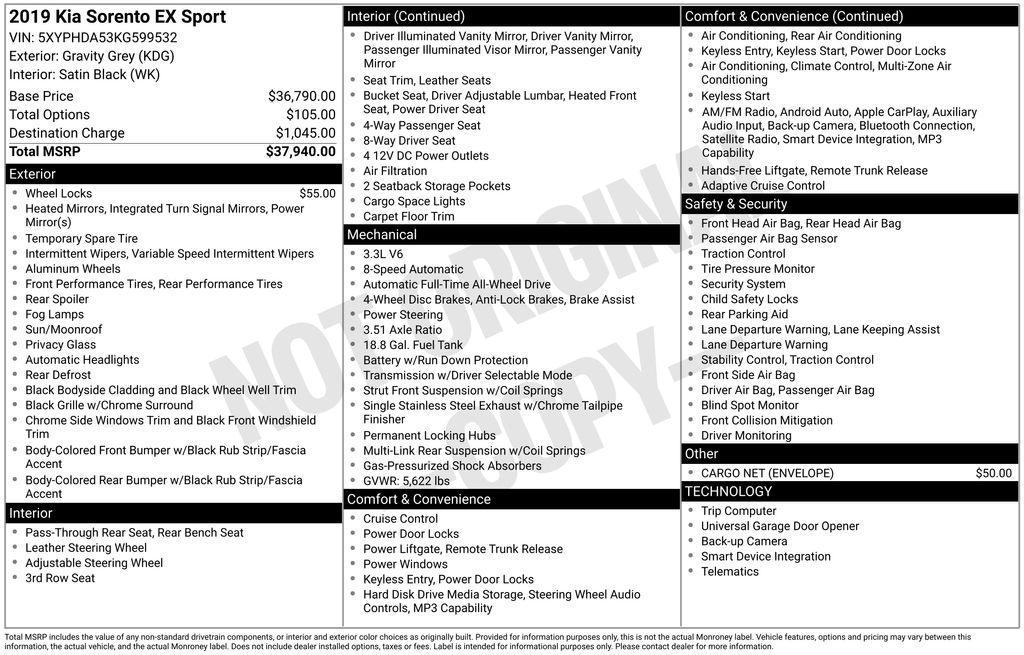 used 2019 Kia Sorento car, priced at $17,827