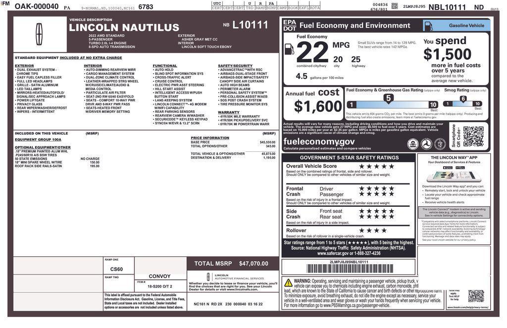 used 2022 Lincoln Nautilus car, priced at $23,628