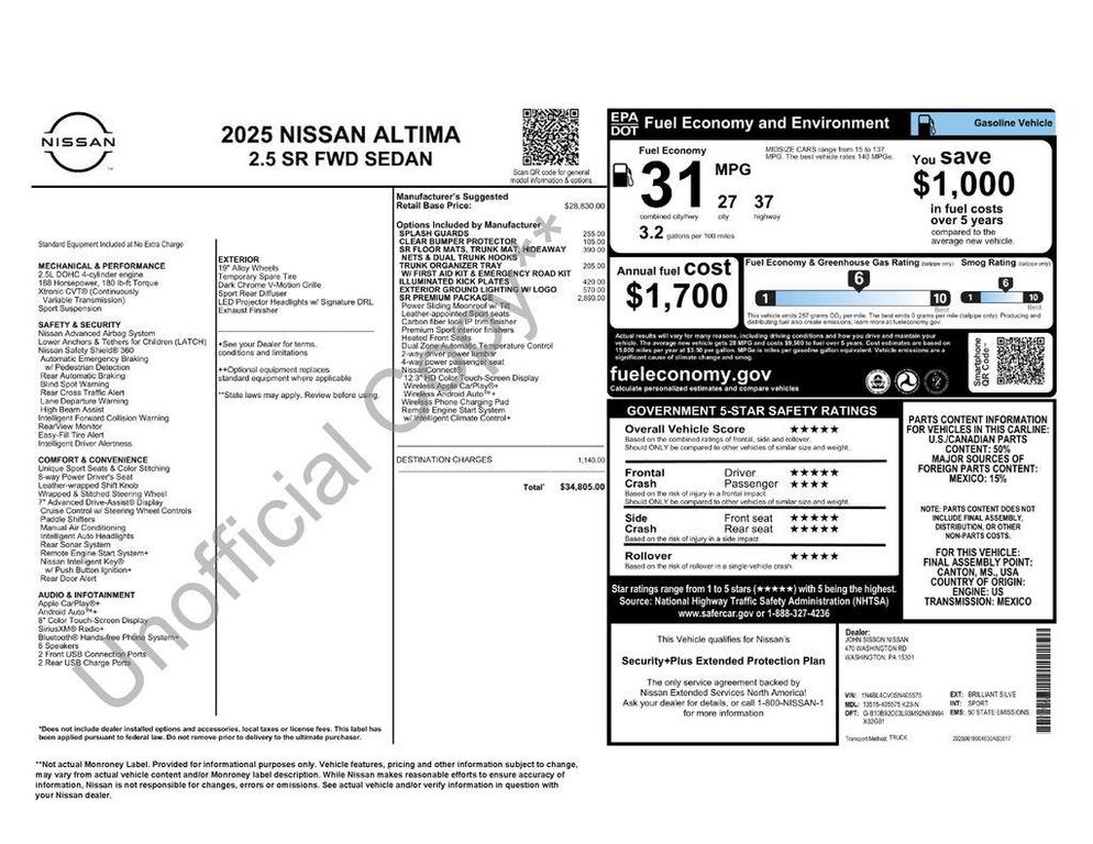 new 2025 Nissan Altima car, priced at $31,241