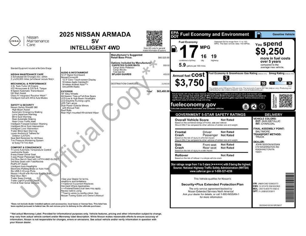 new 2025 Nissan Armada car, priced at $56,482